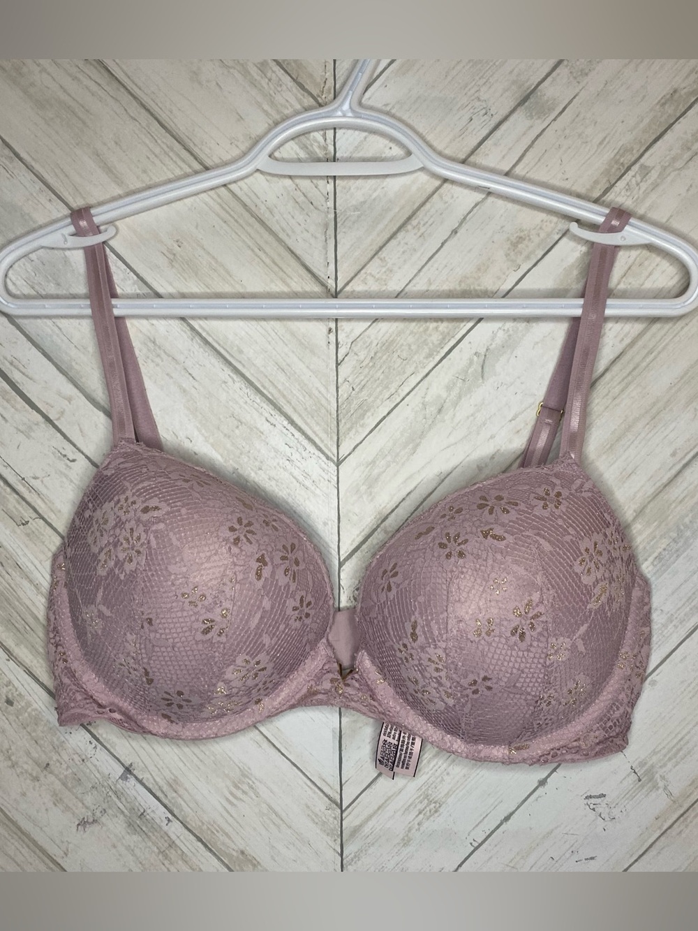 Victoria's Secret Mauve Lace Push-Up Bra with Gold Accents